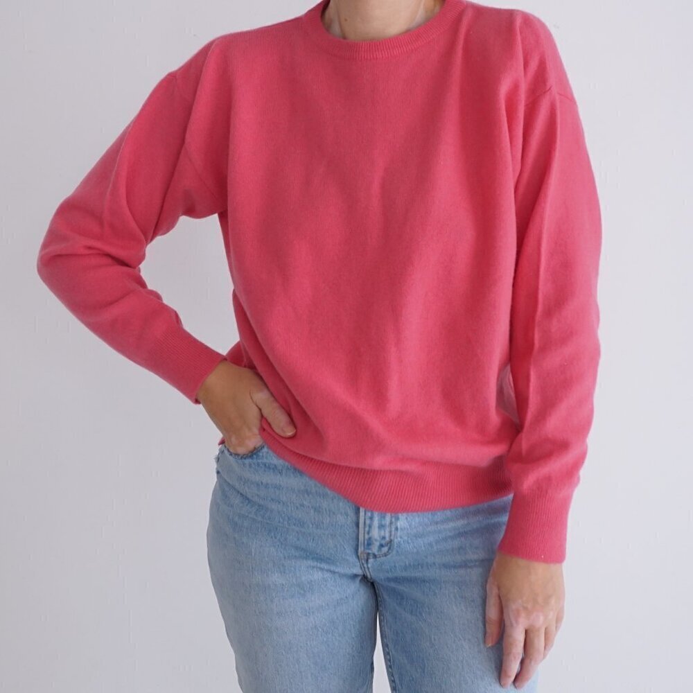 Vintage Filippo Salvi Pink Fine Knit Ribbed Crewneck Sweater Classic Pullover L